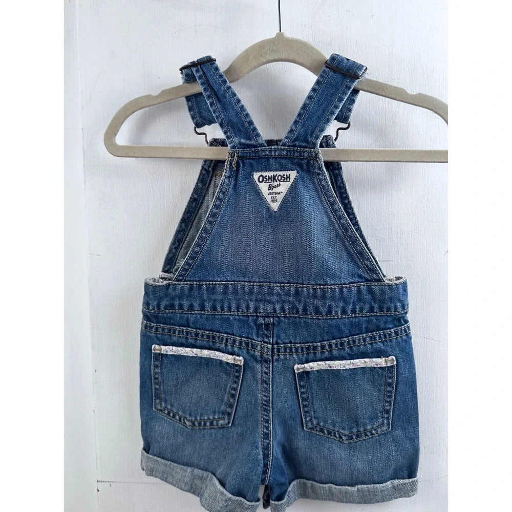 OshKosh Denim Shortalls 18M Blue Floral Trim Overalls Kids‎